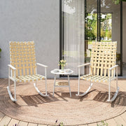 LAUSAINT HOME 3-Piece Outdoor Rocking Chair Set with High-Back, Wicker Bistro Set with 2 Chairs and 1 Table, Beige