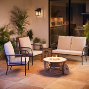 LAUSAINT HOME 4 Pieces Outdoor Patio Conversation Set with Wicker Fire Pit, 2 Chairs & 1 Loveseat, Beige