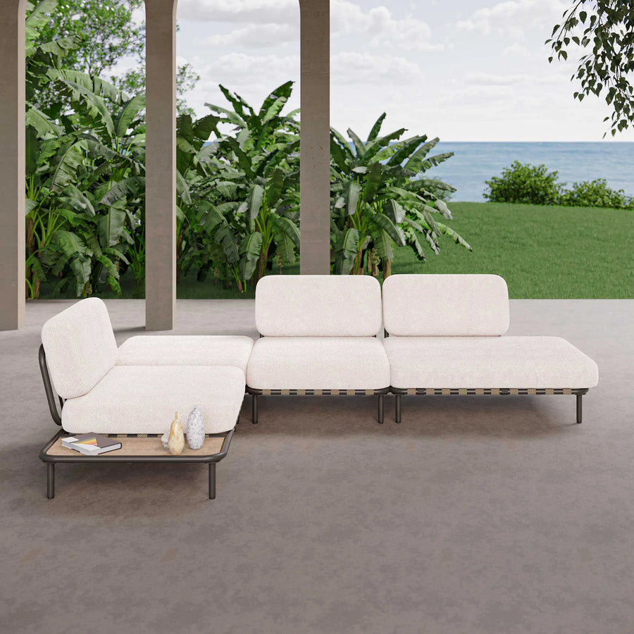 LAUSAINT HOME 4 Pieces Patio Furniture Set, Outdoor Corner Sofa with High-Resiliency Sponge Cushion, Brown