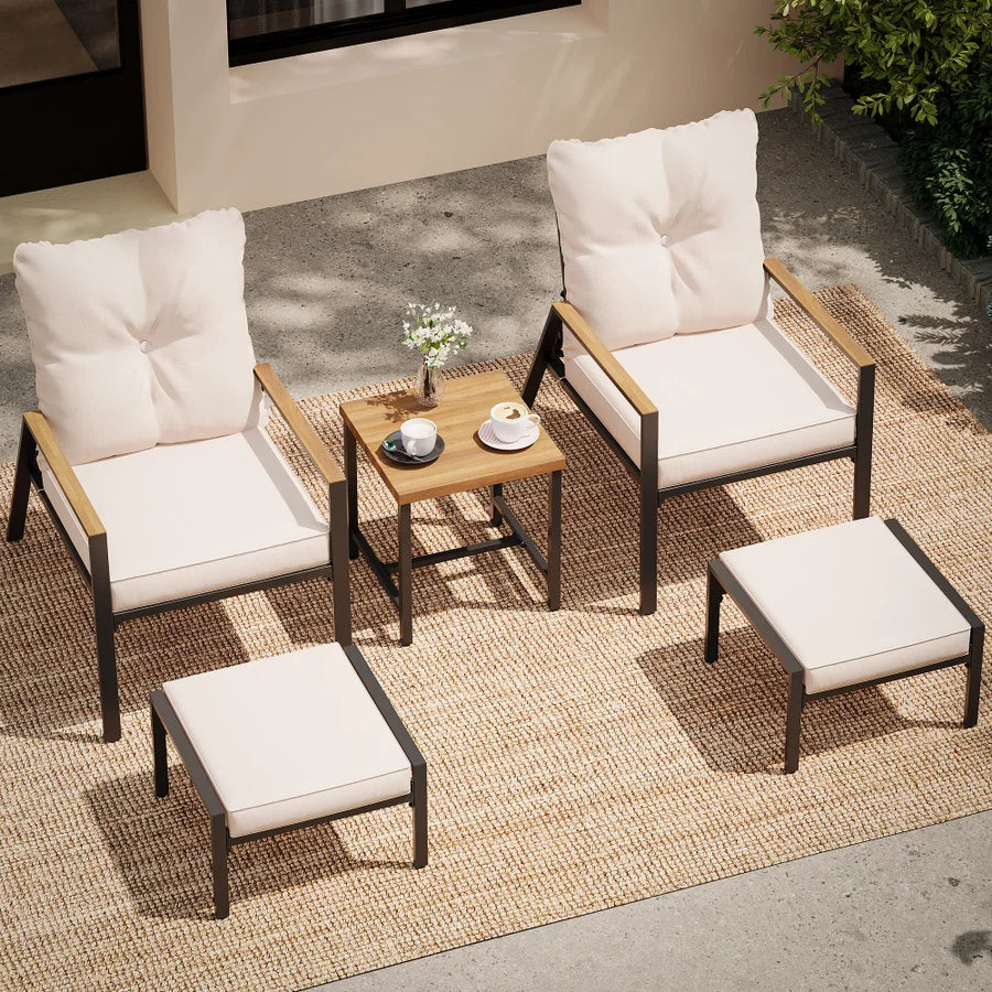 LAUSAINT HOME 5-Piece Outdoor Patio Furniture Set, All-Weather Balcony Conversation Set with Adjustable Reclining Chairs, Ottomans, and Coffee Table for Porch, Garden, or Backyard