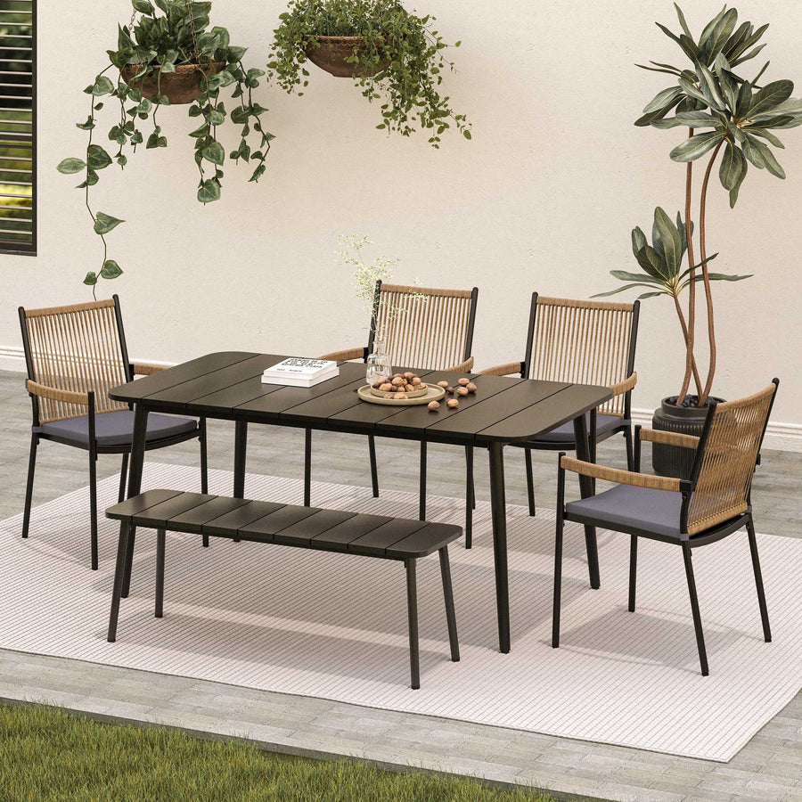 LAUSAINT HOME 6 Pieces Outdoor Patio Dining Set, Patio Furniture Set with 1 Oversized Table, 4 Chairs and 1 Bench