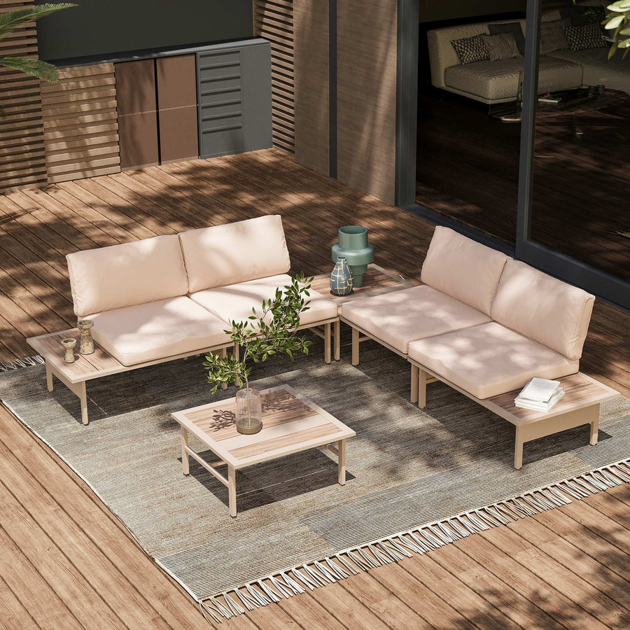 LAUSAINT HOME 6 Pieces Patio Furniture Set, Outdoor Metal Frame Patio Conversation Sets with Coffee Table & Thick Cushions, Beige