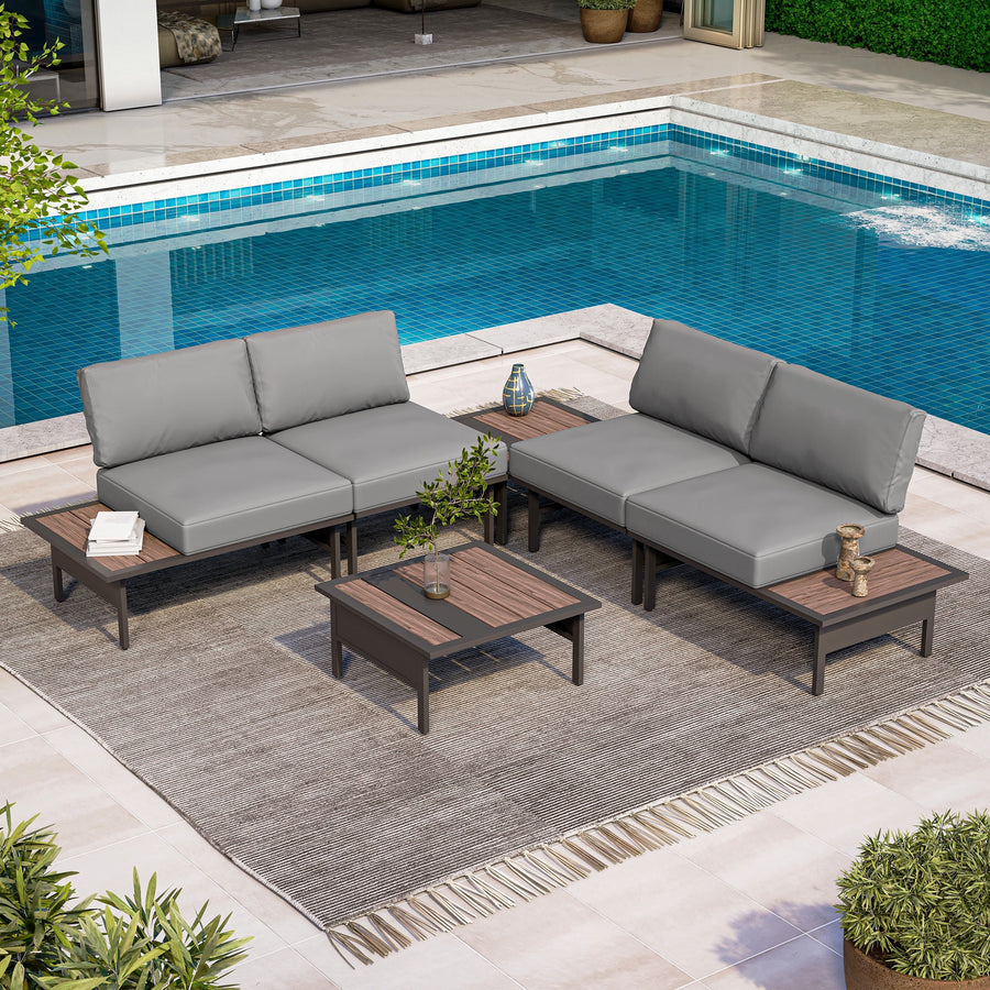 LAUSAINT HOME 6 Pieces Patio Furniture Set, Outdoor Metal Frame Patio Conversation Sets with Gray Cushions