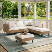 LAUSAINT HOME 6 Pieces Patio Conversation Set, Outdoor Sectional Wicker Sofa PE Rattan Furniture Set with Thick Cushions, Beige