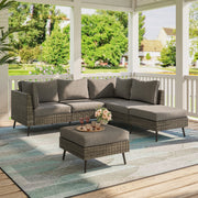 LAUSAINT HOME 6 Pieces Patio Conversation Set, Outdoor Sectional Wicker Sofa PE Rattan Furniture Set with Thick Cushions, Gray