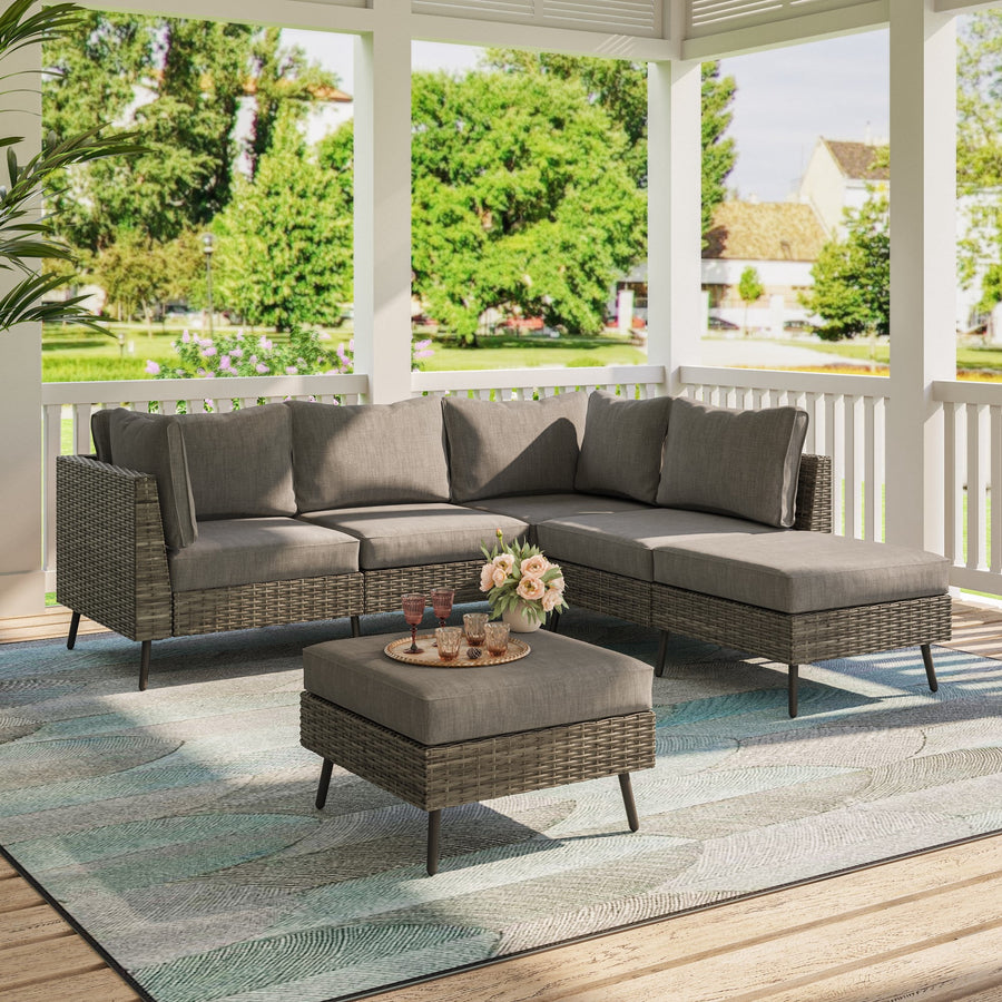 LAUSAINT HOME 6 Pieces Patio Conversation Set, Outdoor Sectional Wicker Sofa PE Rattan Furniture Set with Thick Cushions, Gray
