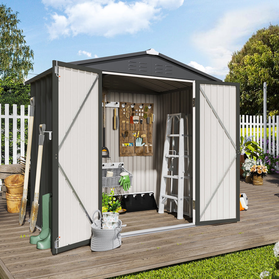 LAUSAINT HOME 6' x 4' Outdoor Storage Shed, Metal Shed Garden Tool Storage & Bicycle Storage with Lockable Door, Black