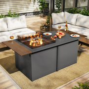 LAUSAINT HOME 64" Gas Fire Pit Table for Outside Patio, 55,000 BTU Propane Firepit with Foldable Wood Grain Tabletop & Amber Glass Beads, Black