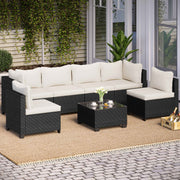 LAUSAINT HOME 7 Pieces Patio Conversation Set, Outdoor Sectionals with 6 Chairs and 1 Coffee Table, Beige Cushions