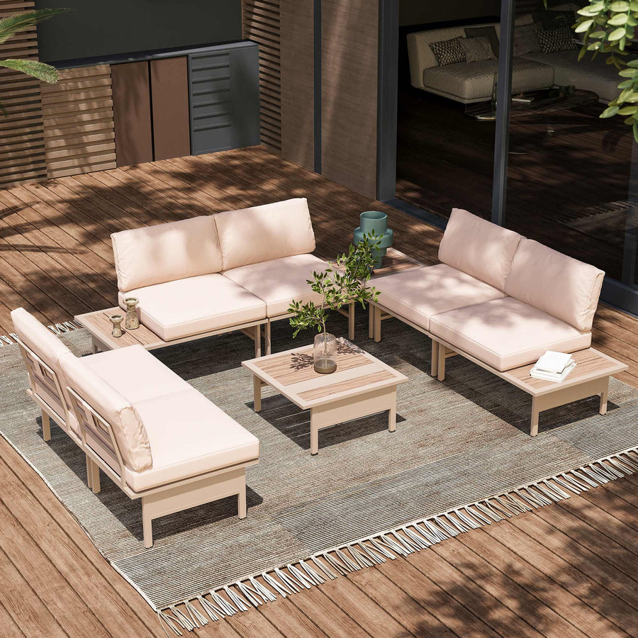 LAUSAINT HOME 8 Pieces Patio Furniture Set, Outdoor Metal Frame Patio Conversation Sets with Coffee Table & Thick Cushions, Beige