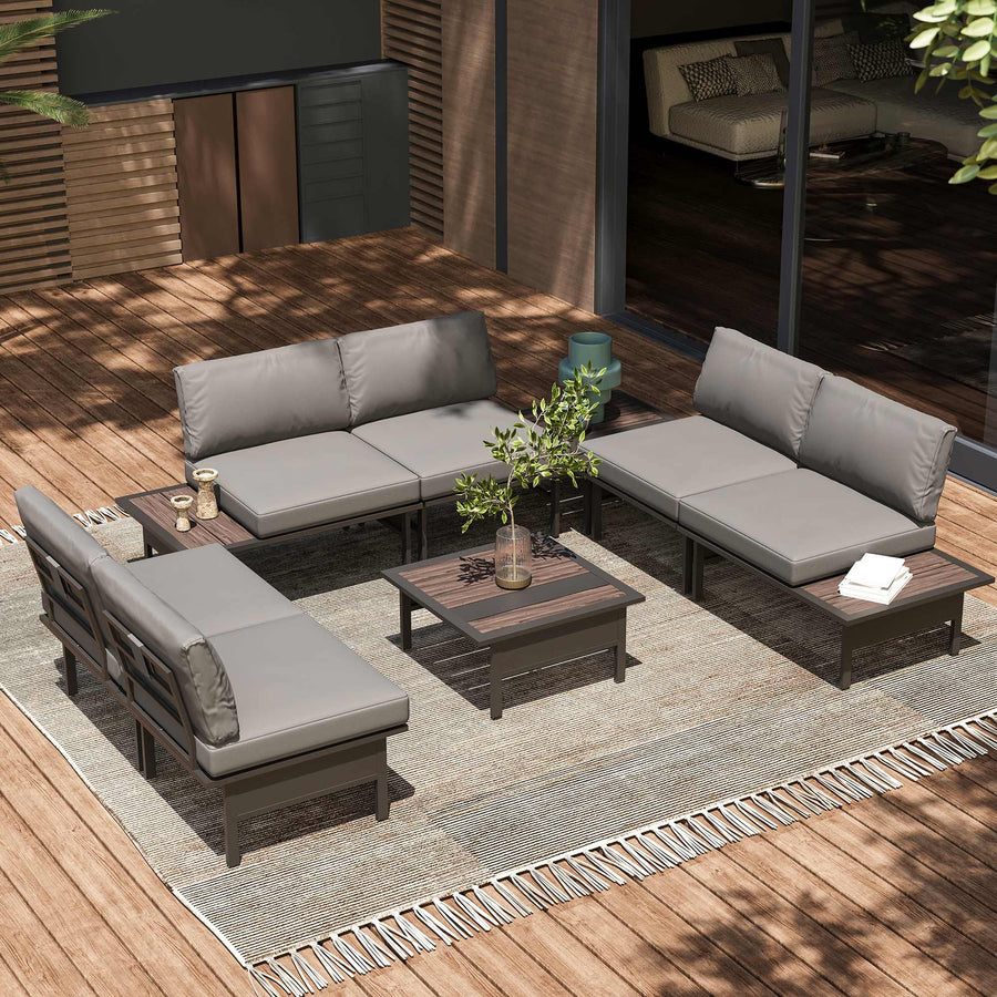 LAUSAINT HOME 8 Pieces Patio Furniture Set, Outdoor Metal Frame Patio Conversation Sets with Coffee Table & Thick Cushions, Gray