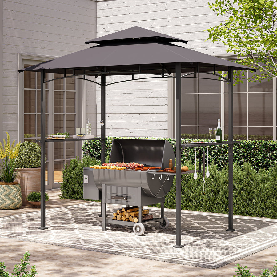 LAUSAINT HOME 8'x 5' Outdoor Grill Gazebo with Vented Top & 2 Side Shelves for Barbecue and Picnic, Dark Gray