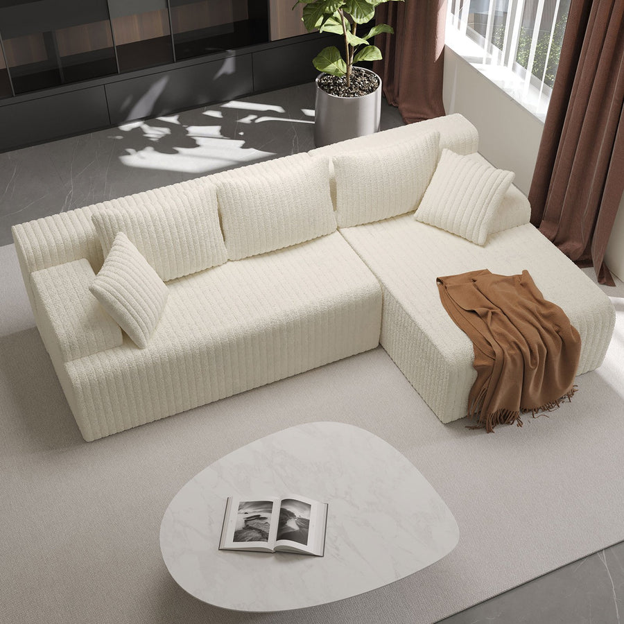 KAMERROUT 96" Boneless Sectional Sofa, L-Shaped Modular Cloud Couch with Deep Seat & Plush Corduroy Fabric (Beige, Right)