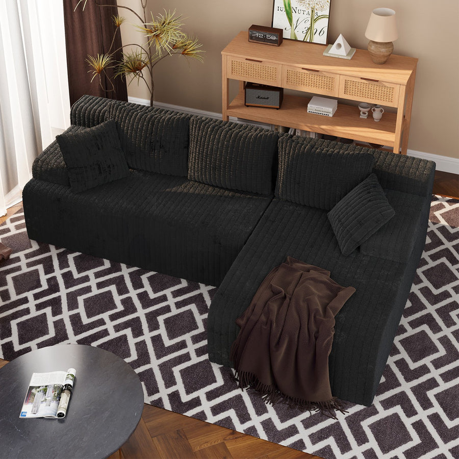 KAMEROUT 96" Boneless Sectional Sofa, L-Shaped Modular Cloud Couch with Deep Seat & Plush Corduroy Fabric, (Black, Right)