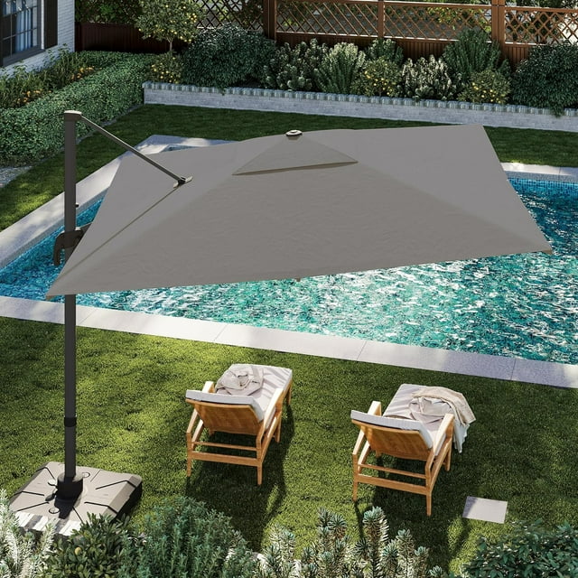 LAUSAINT HOME 9FT Patio Umbrella with Base, Outdoor Cantilever Umbrella with 360° Rotation, Aluminum Pole, Gray