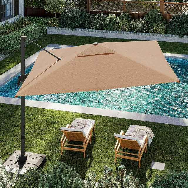LAUSAINT HOME 9FT Patio Umbrella with Base, Outdoor Cantilever Umbrella with 360° Rotation, Aluminum Pole, Khaki