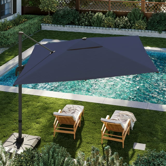 LAUSAINT HOME 9FT Patio Umbrella with Base, Outdoor Cantilever Umbrella with 360° Rotation, Aluminum Pole, Navy Blue