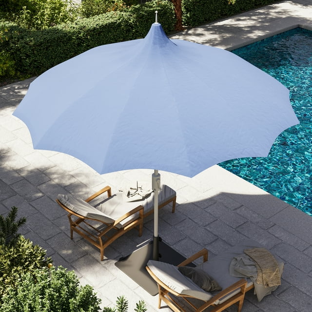 LAUSAINT HOME 9ft Pagoda Patio Umbrella with 360° Rotation, Upgraded Outdoor Umbrella with Push Button Tilt & Easy Crank, Blue