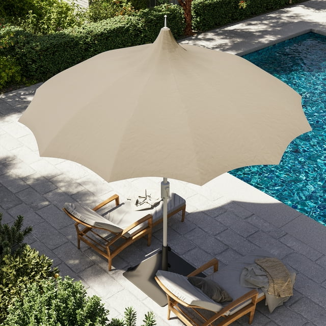 LAUSAINT HOME 9ft Pagoda Patio Umbrella with 360° Rotation, Upgraded Outdoor Umbrella with Push Button Tilt & Easy Crank, Khaki