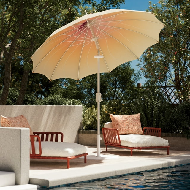 LAUSAINT HOME 9ft Pagoda Patio Umbrella with LED Light, Deluxe Outdoor Umbrella with 360° Rotation, Push Button Tilt & Easy Crank