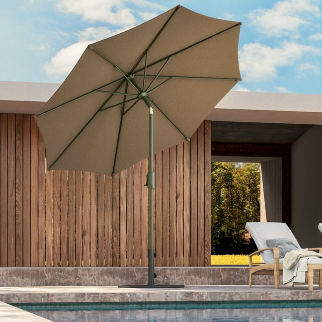 LAUSAINT HOME 9ft Patio Umbrella with Push Button Tilt & Easy Crank, 360° Rotation Design, Brown