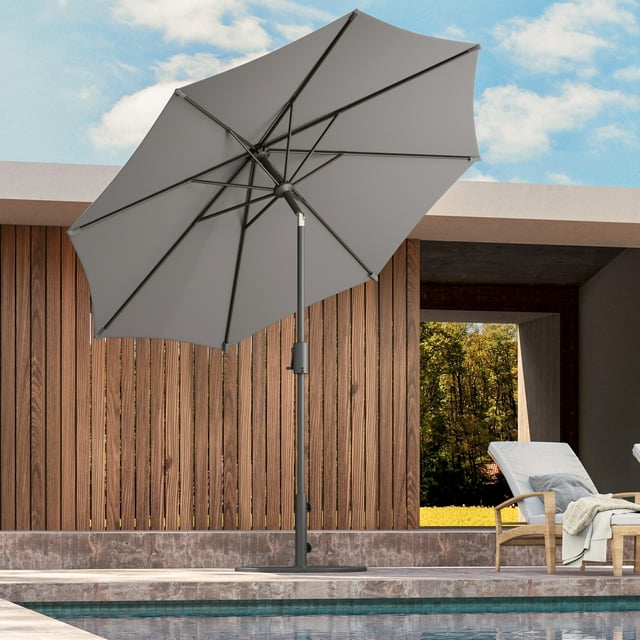 LAUSAINT HOME 9ft Patio Umbrella with Push Button Tilt & Easy Crank, 360° Rotation Design, Gray