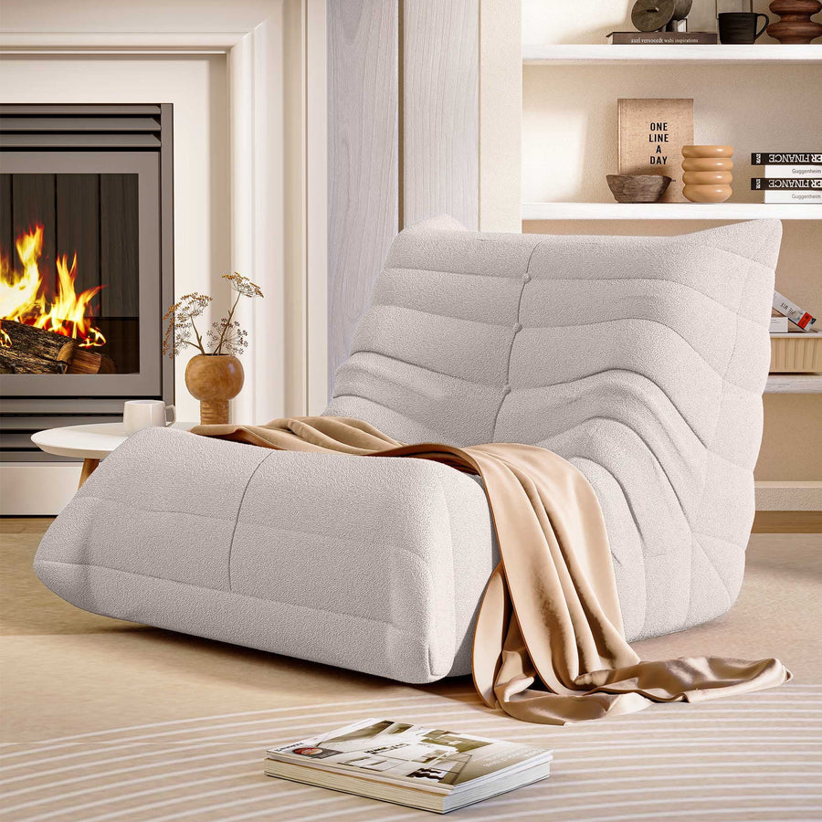 LAUSAINT HOME Bean Bag Chair with High Back, Giant Lazy Floor Sofa with Fireside Faux Fur and Memory Foam, Light Gray