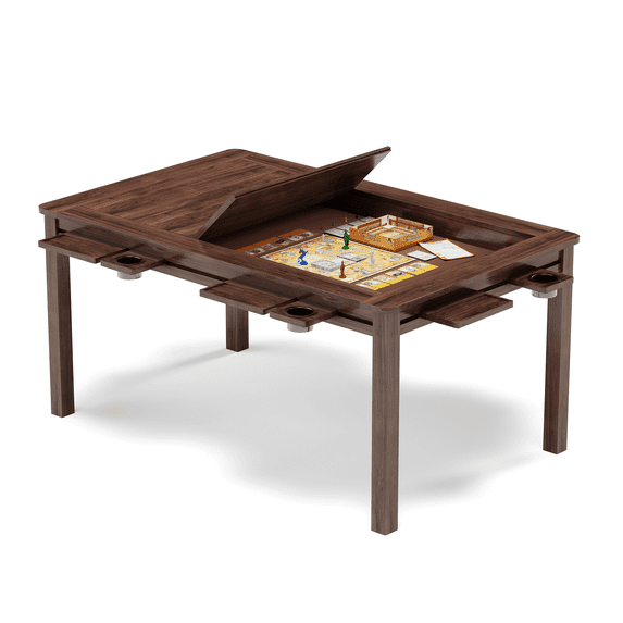LAUSAINT HOME Board Game & Card Table for 6 Players with Removable Table Top, Cup Holders and Trays, Walnut