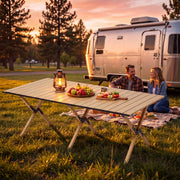 LAUSAINT HOME Khaki Foldable Camping Table, Roll-up Lightweight Steel Portable Outdoor Picnic Table