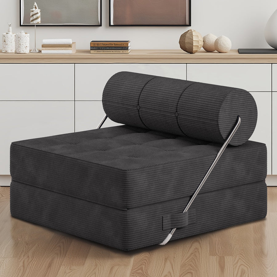 LAUSAINT HOME Folding Sofa Bed, 4-in-1 Convertible Sleeper Chair with Backrest Support and Soft Corduroy Fabric, Black