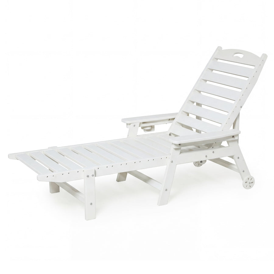 LAUSAINT HOME Outdoor Chaise HDPE Pool Lounge Chair, 4 Positions Adjustable Pool Chairs with Wheels, Patio Tanning Chairs for Poolside, Beach, Backyard, White