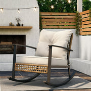 LAUSAINT HOME Outdoor Patio Rocking Chair, PE Rattan Chair with Thick Cushions, Beige