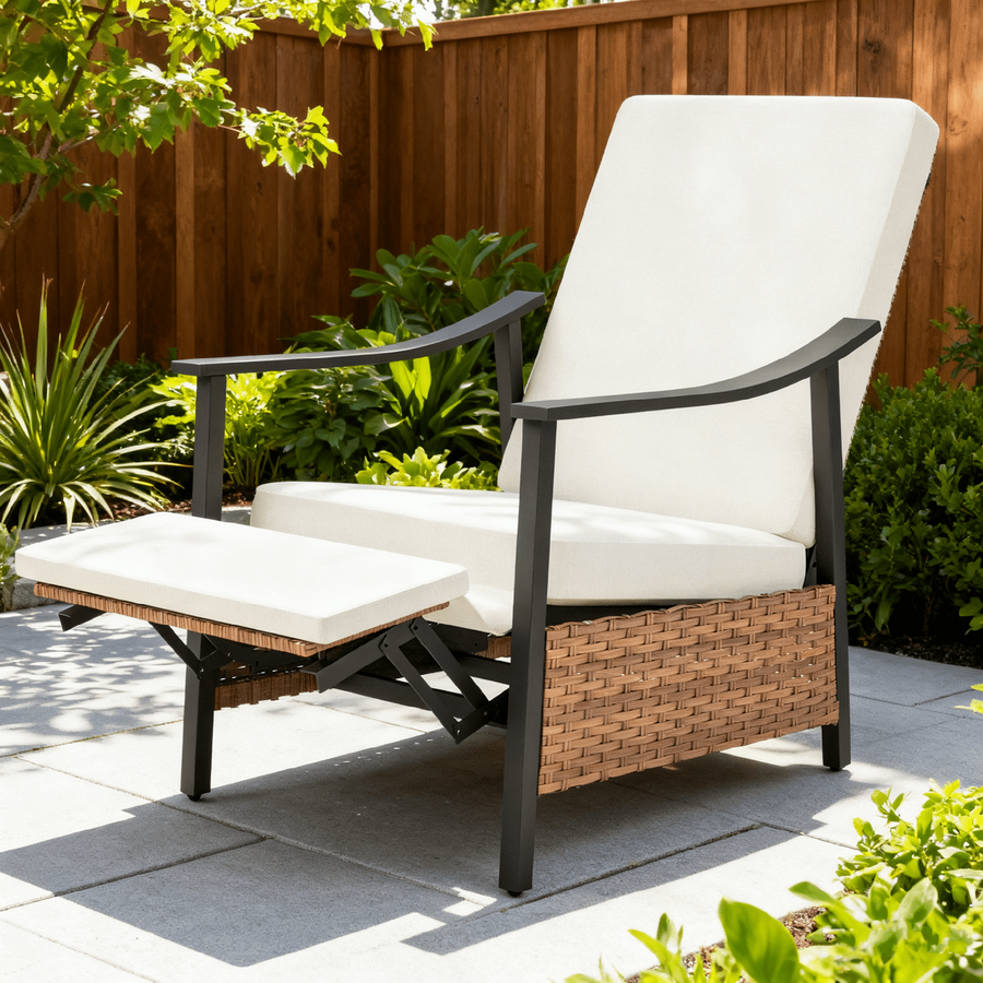 LAUSAINT HOME Outdoor Recliner Chair, Wicker Patio Lounge Chair with Adjustable Backrest & Footrest, Olefin Cushion