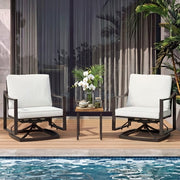LAUSAINT HOME Outdoor Rocking Bistro Set, 3 Piece Patio Conversation Set with 4" Thick Cushions & Wood-Like Coffee Table, Oversized Rocking Chairs for Garden Porch Backyard (Beige