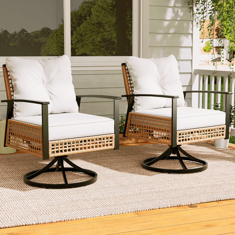 LAUSAINT HOME Outdoor Swivel Rocking Chair Set of 2, Patio PE Rattan Chairs with Beige Cushions for Garden, Balcony