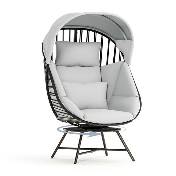 LAUSAINT HOME Oversized Wicker Egg Chair, 360° Swivel Indoor Outdoor Patio Lounger with with Cushion & Sunshade Brim