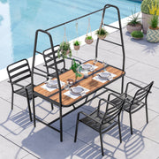 LAUSAINT HOME 5-Piece Patio Dining Set, Outdoor Metal Furniture with A-Frame Table and 4 Hooks for Garden, Backyard & Patio