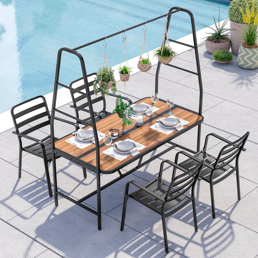 LAUSAINT HOME 5-Piece Patio Dining Set, Outdoor Metal Furniture with A-Frame Table and 4 Hooks for Garden, Backyard & Patio
