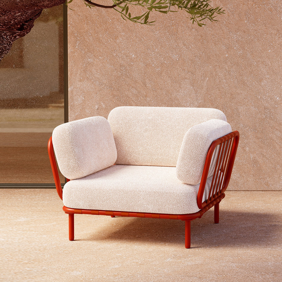 LAUSAINT HOME Patio Single Sofa, Outdoor Rattan Sectional Couch with Thick and High-Resiliency Sponge Cushion, Orange