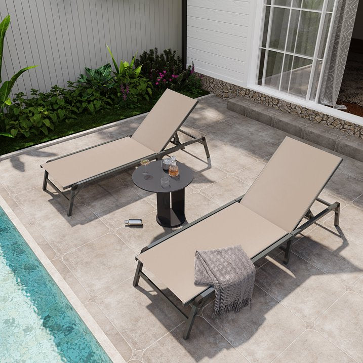 LAUSAINT HOME Set of 2 Patio Lounge Chairs, Outdoor Chaise with 5-Position Adjustable Backrest