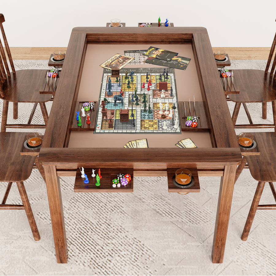 LAUSAINT HOME Board Game & Card Table for 6 Players with Removable Table Top and EVA Mat, Cup Holders and Trays, Walnut Rectangle