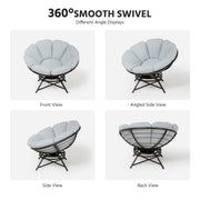 LAUSAINT HOME 40'' Papasan Chair, 360° Swivel Accent Chair with Ergonomic Petal-Shaped Gray Cushion, Olefin Fabric, Supports up to 400 lbs