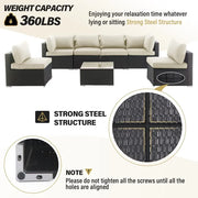 LAUSAINT HOME 7 Pieces Patio Conversation Set, Outdoor Sectional PE Rattan Wicker Furniture Seat (Beige)