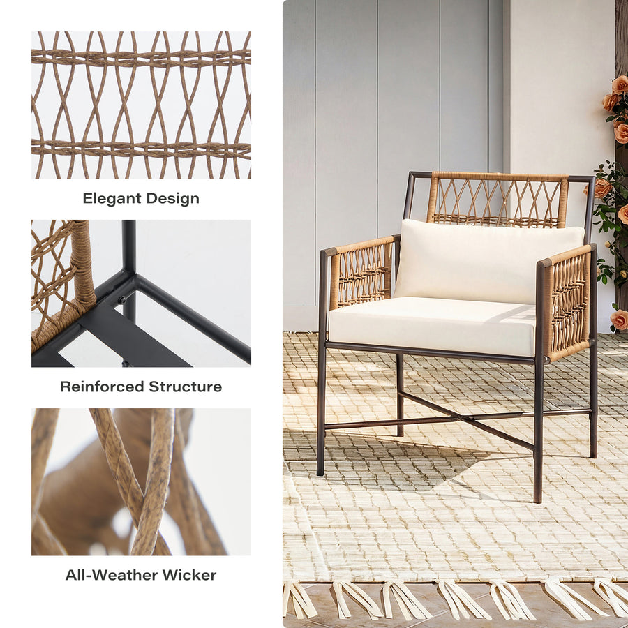 LAUSAINT HOME 3 Piece Metal Outdoor Bistro Set with Side Table and 2 Chairs, Beige Cushions