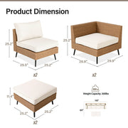 LAUSAINT HOME 6 Pieces Patio Conversation Set, Outdoor Sectional Wicker Sofa PE Rattan Furniture Set with Thick Cushions, Beige