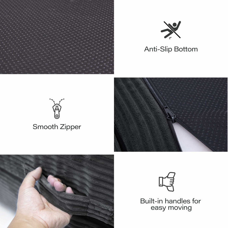 LAUSAINT HOME Folding Sofa Bed, 4-in-1 Convertible Sleeper Chair with Backrest Support and Soft Corduroy Fabric, Black