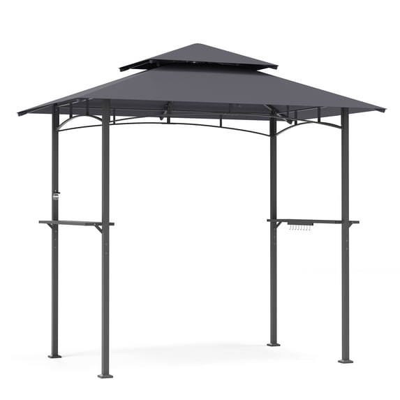 LAUSAINT HOME 8'x 5' Outdoor Grill Gazebo, Steel Frame 8x8 Compatible Soft Canopy with Vented Top & 2 Side Shelves for Backyard Barbecue, Picnic, Patio, Dark Gray
