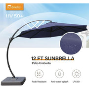 LAUSAINT HOME 12FT Sunbrella Patio Umbrella with Base, Large Hanging offset Cantilever Umbrella with 360°, Navy Blue