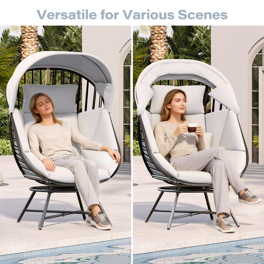 LAUSAINT HOME Oversized Wicker Egg Chair, 360° Swivel Indoor Outdoor Patio Lounger with with Cushion & Sunshade Brim