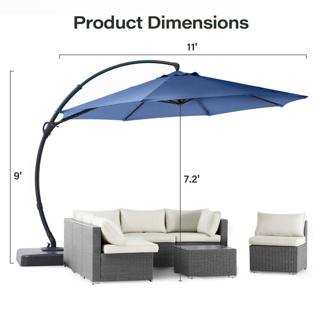 LAUSAINT HOME 11FT Deluxe Patio Umbrella with Base, Outdoor Large Hanging Cantilever Curvy Umbrella with 360°, Navy Blue